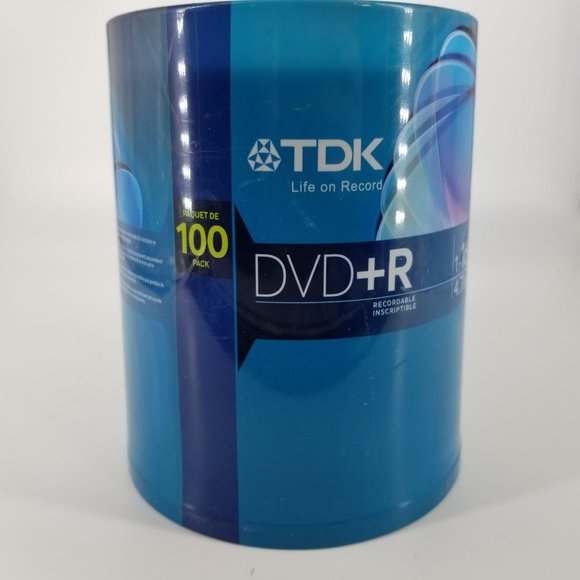 TDK DVD-R 16X  4.7 GB Compact Disc PC Computer Video Recordable 100 Spindle NEW - Picture 1 of 8